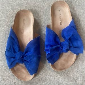 Ulla Johnson Blue Suede Bow Slides, Size 38. In excellent condition!